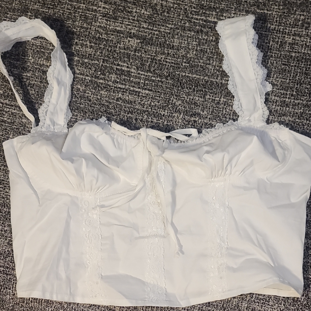 White Lace Trimmed Women's Top